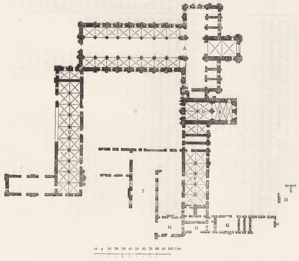 YORKS. Plan of Kirkstall Abbey 1845 old antique vintage print picture
